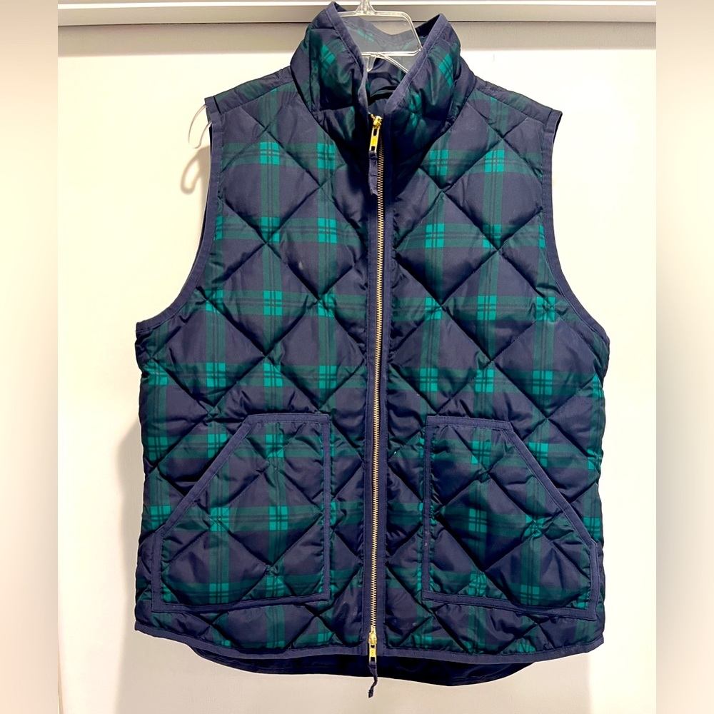 JCrew Black Watch Plaid Puffer Vest - Medium